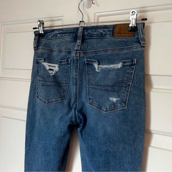American Eagle Women’s Jeans Size 0 Super Hi Rise Jegging Distressed Blue - Picture 5 of 7